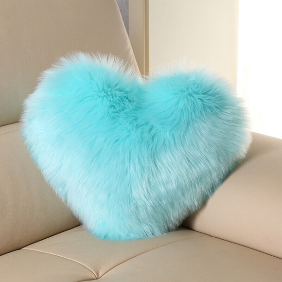 Heart Shaped Fluffy Faux Fur Plush Throw Pillow Case Shaggy Sofa Cushion Cover - Picture 1 of 6